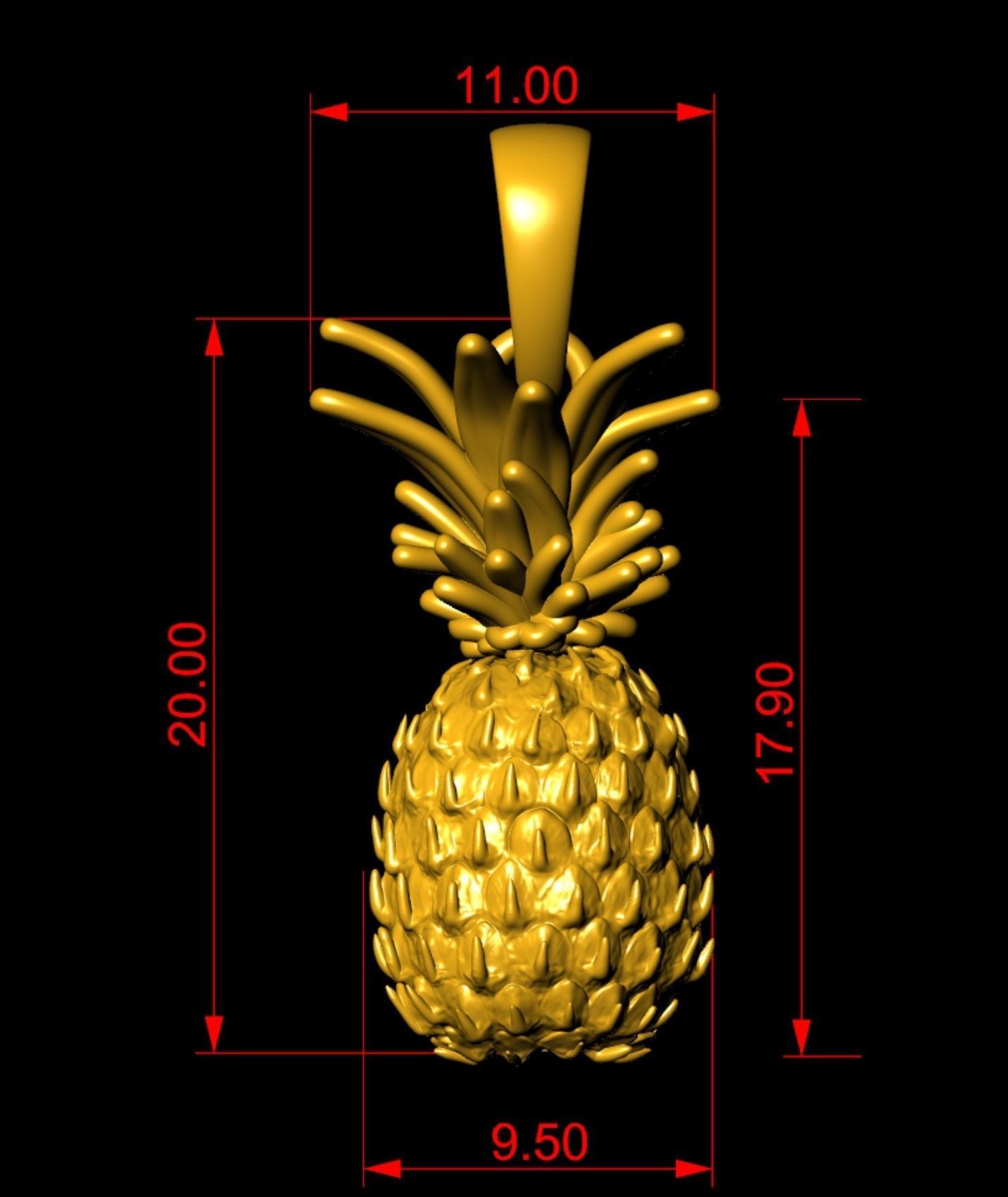 Gold  Pineapple Pendant  3D print model_5
