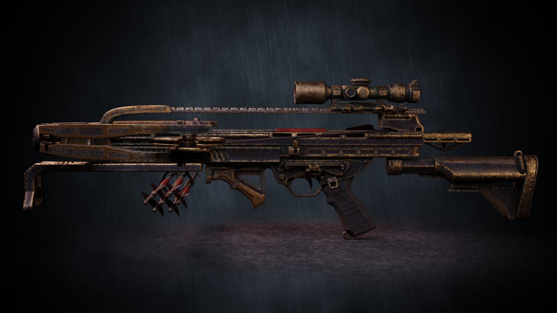 Crossbow - Golden Rusted Low-poly 3D model_2