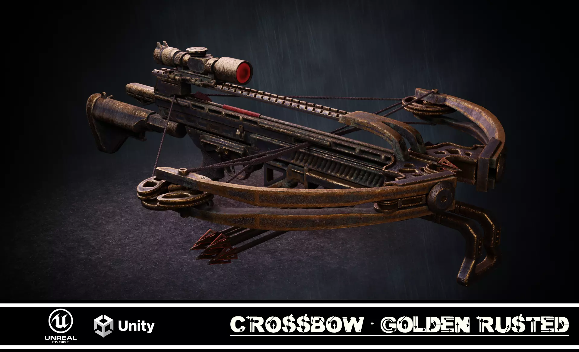 Crossbow - Golden Rusted Low-poly 3D model_0