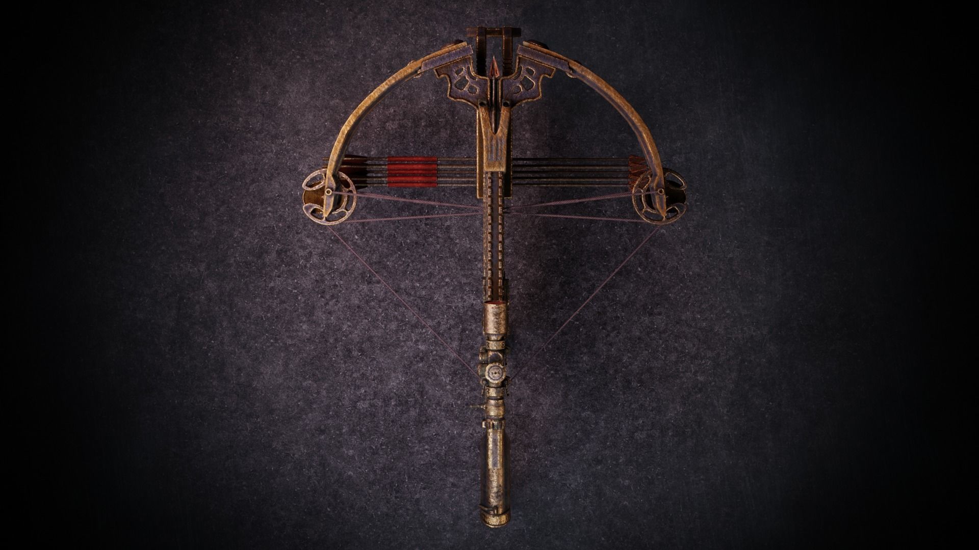 Crossbow - Golden Rusted Low-poly 3D model_5
