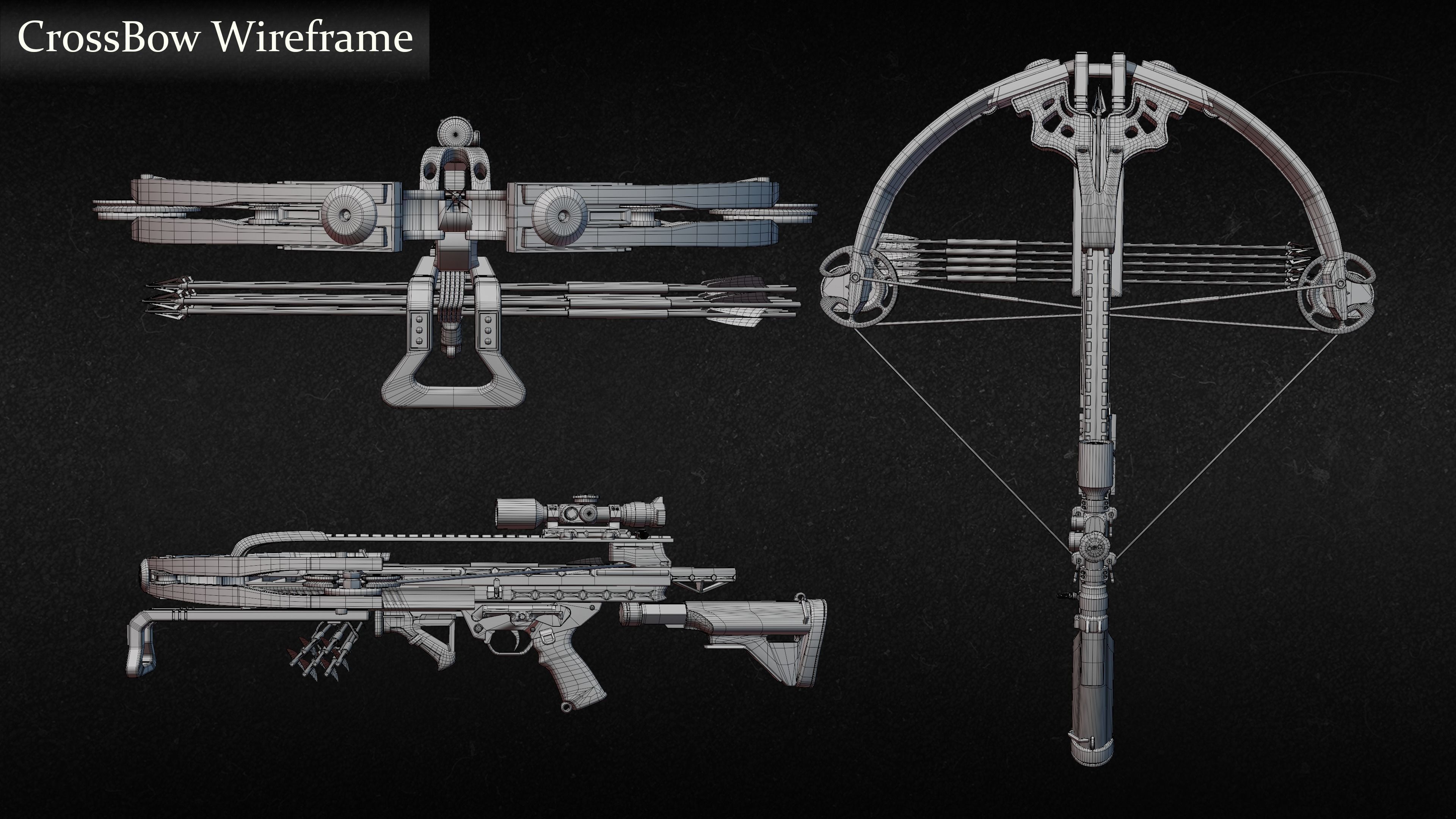 Crossbow - Golden Rusted Low-poly 3D model_6