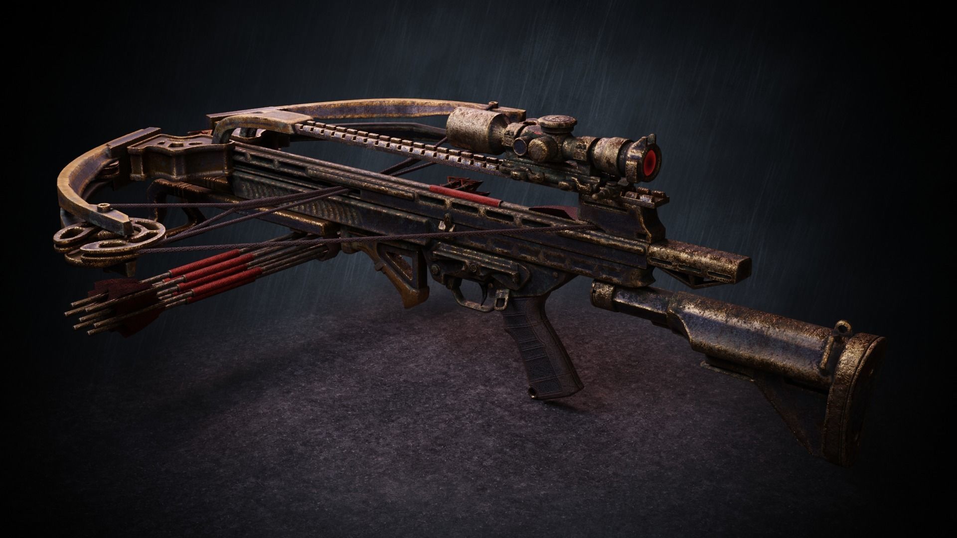 Crossbow - Golden Rusted Low-poly 3D model_1