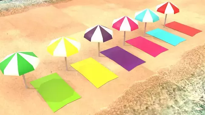 Beach umbrellas Low-poly 3D model