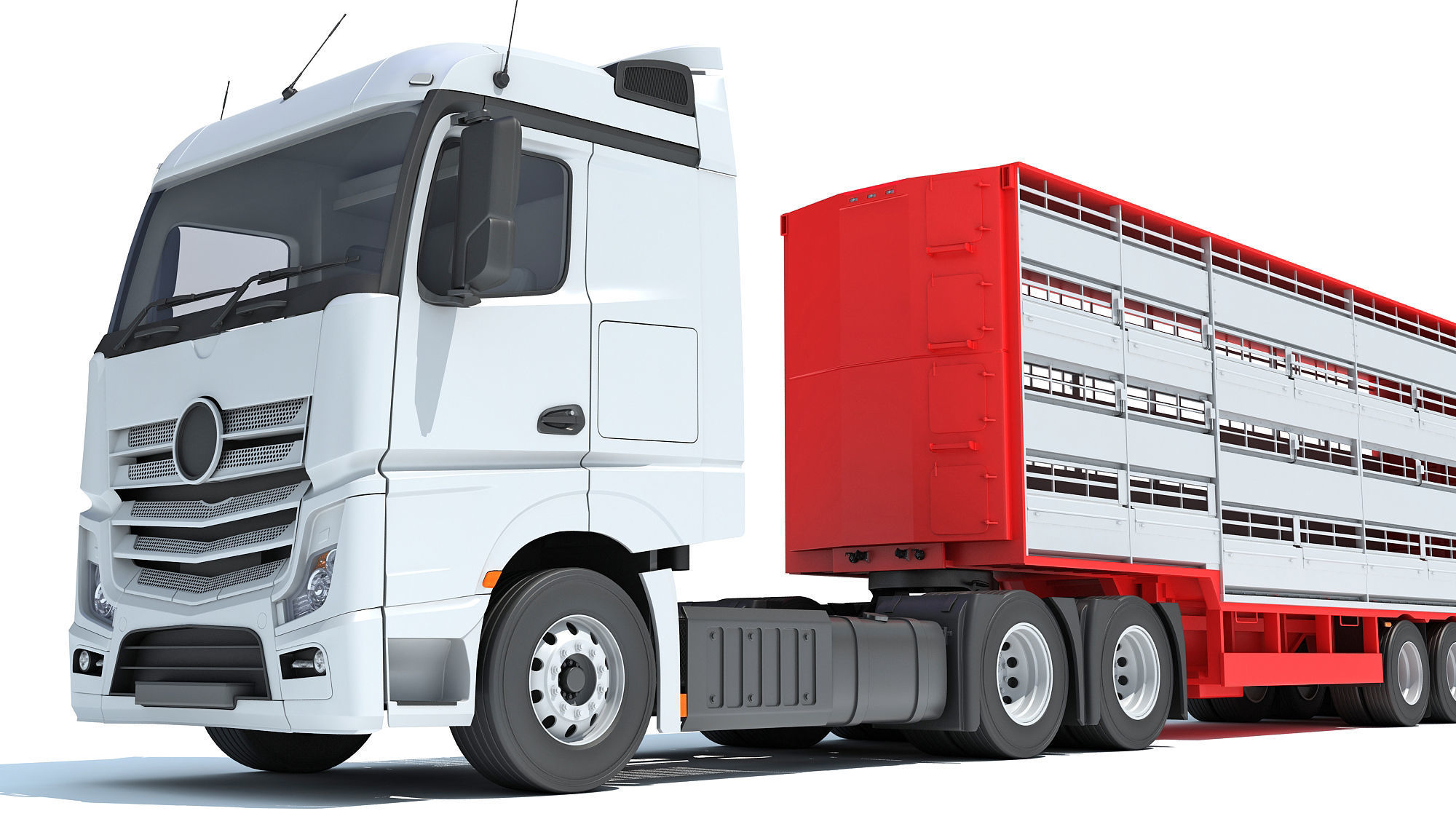 Truck with Animal Transporter Trailer 3D model_12