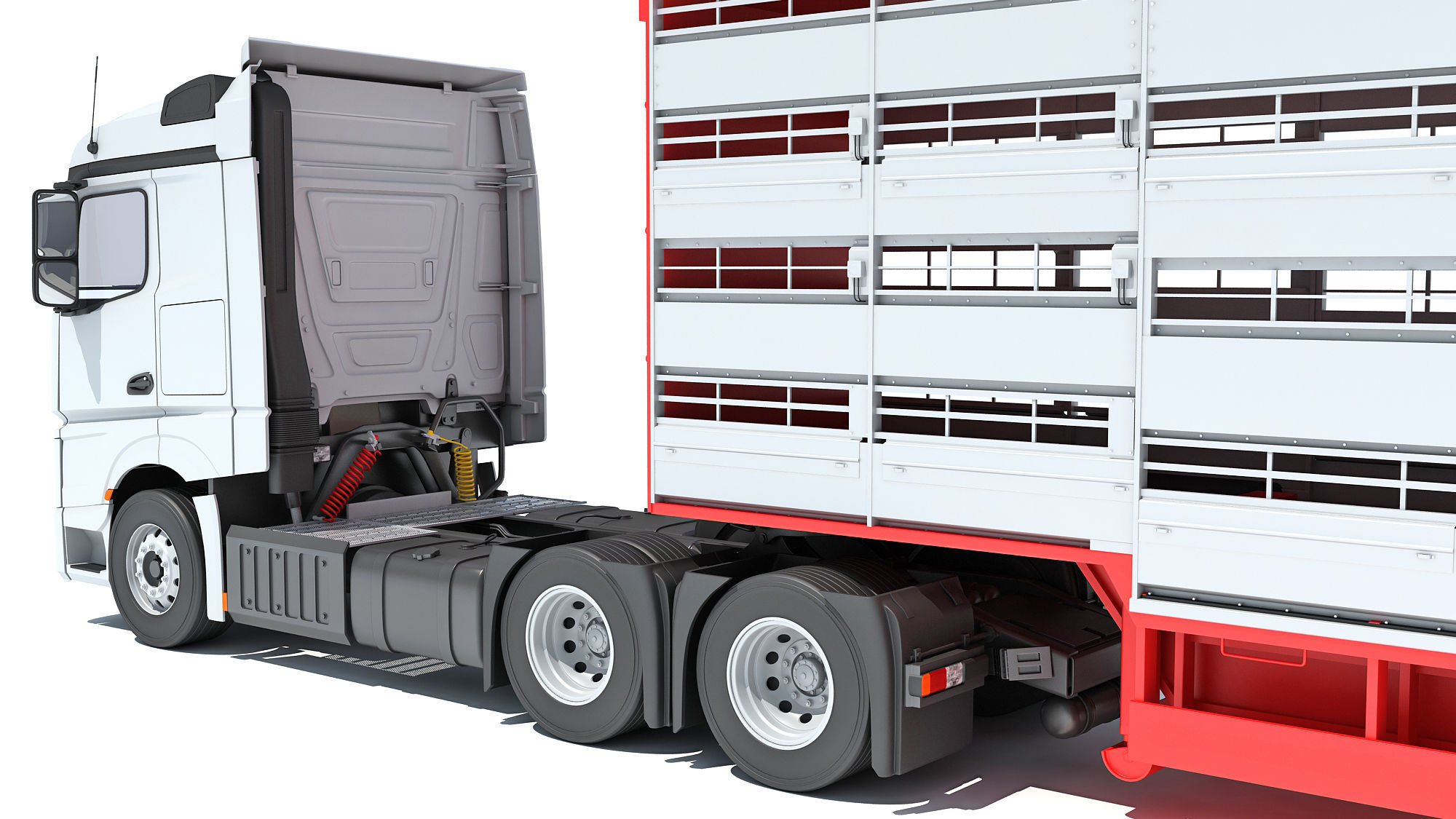Truck with Animal Transporter Trailer 3D model_13