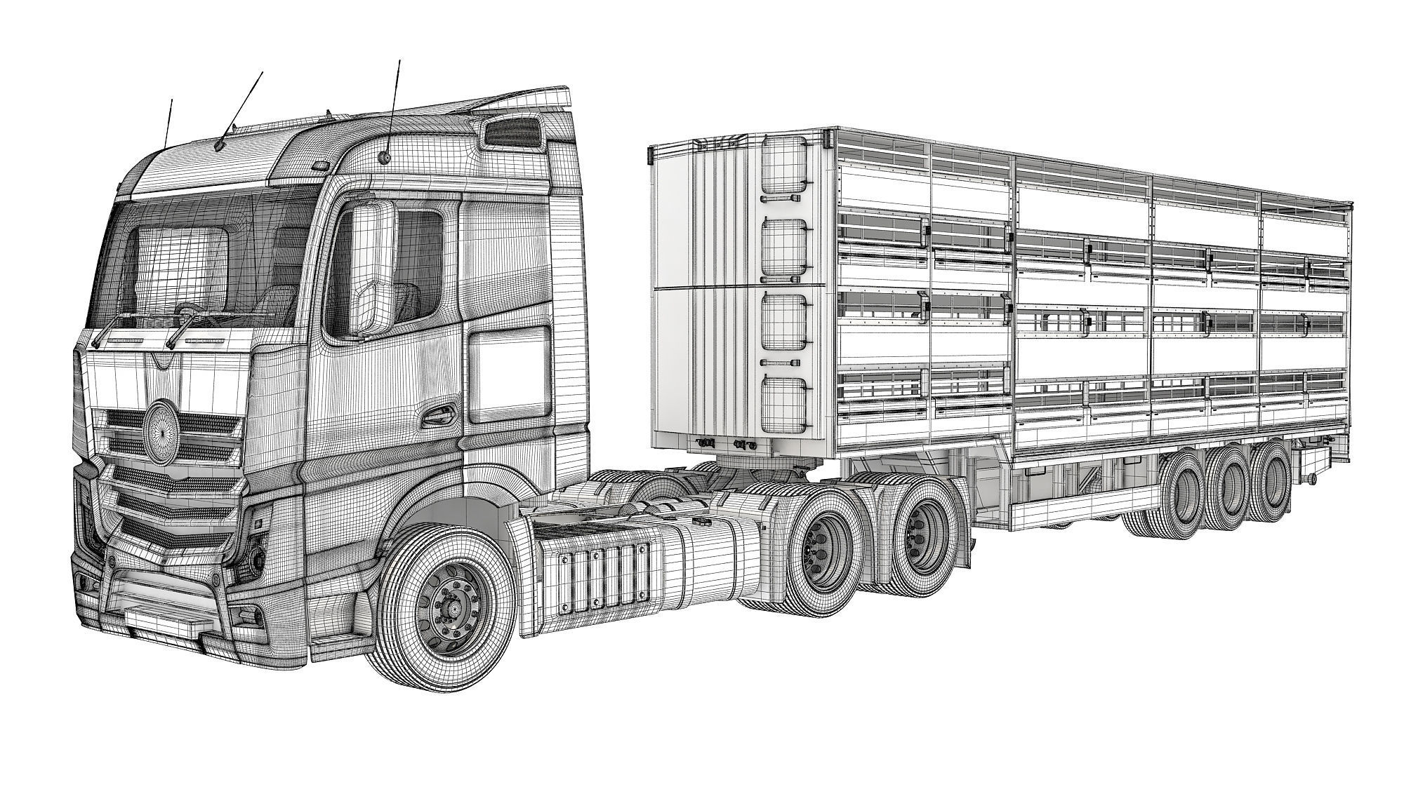 Truck with Animal Transporter Trailer 3D model_16