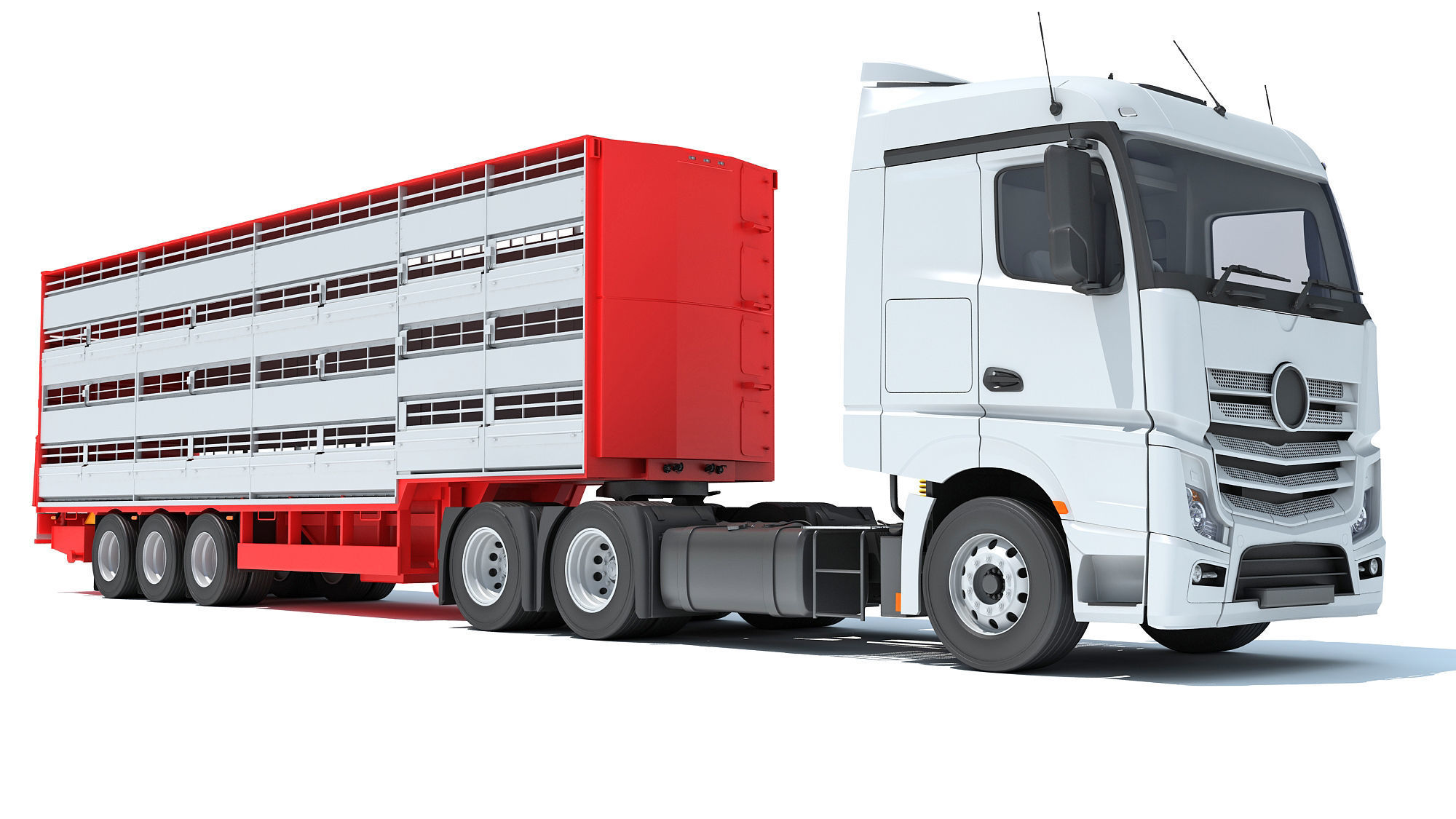 Truck with Animal Transporter Trailer 3D model_9