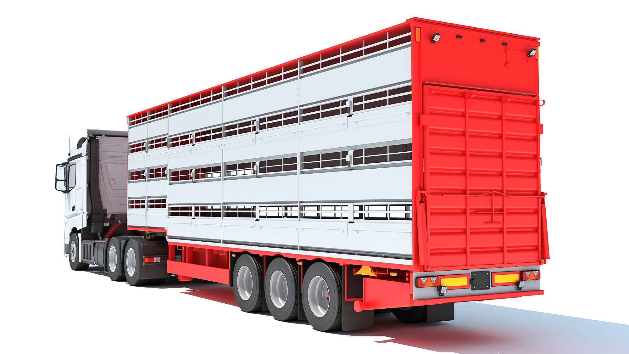 Truck with Animal Transporter Trailer 3D model_3