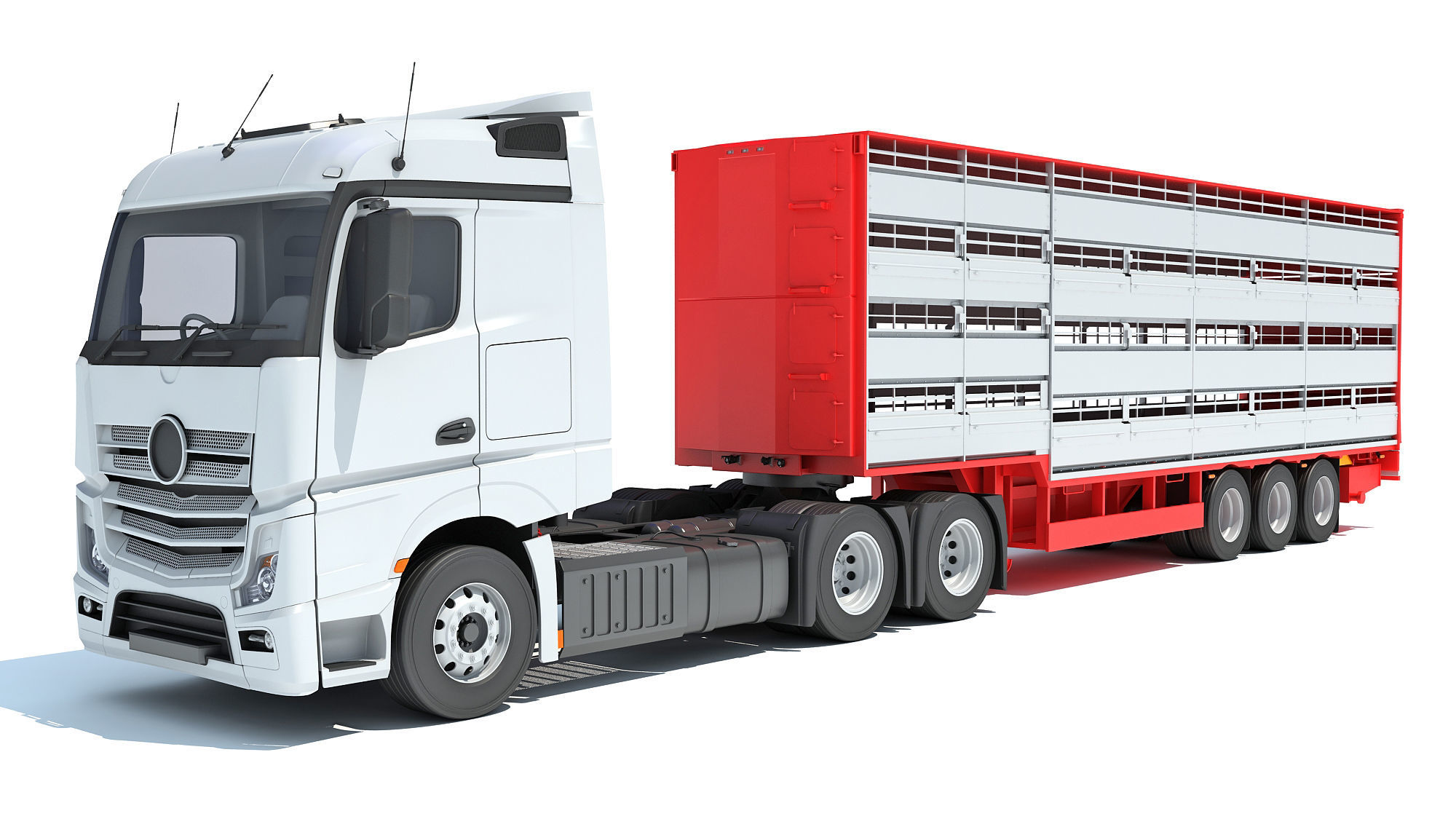Truck with Animal Transporter Trailer 3D model_8