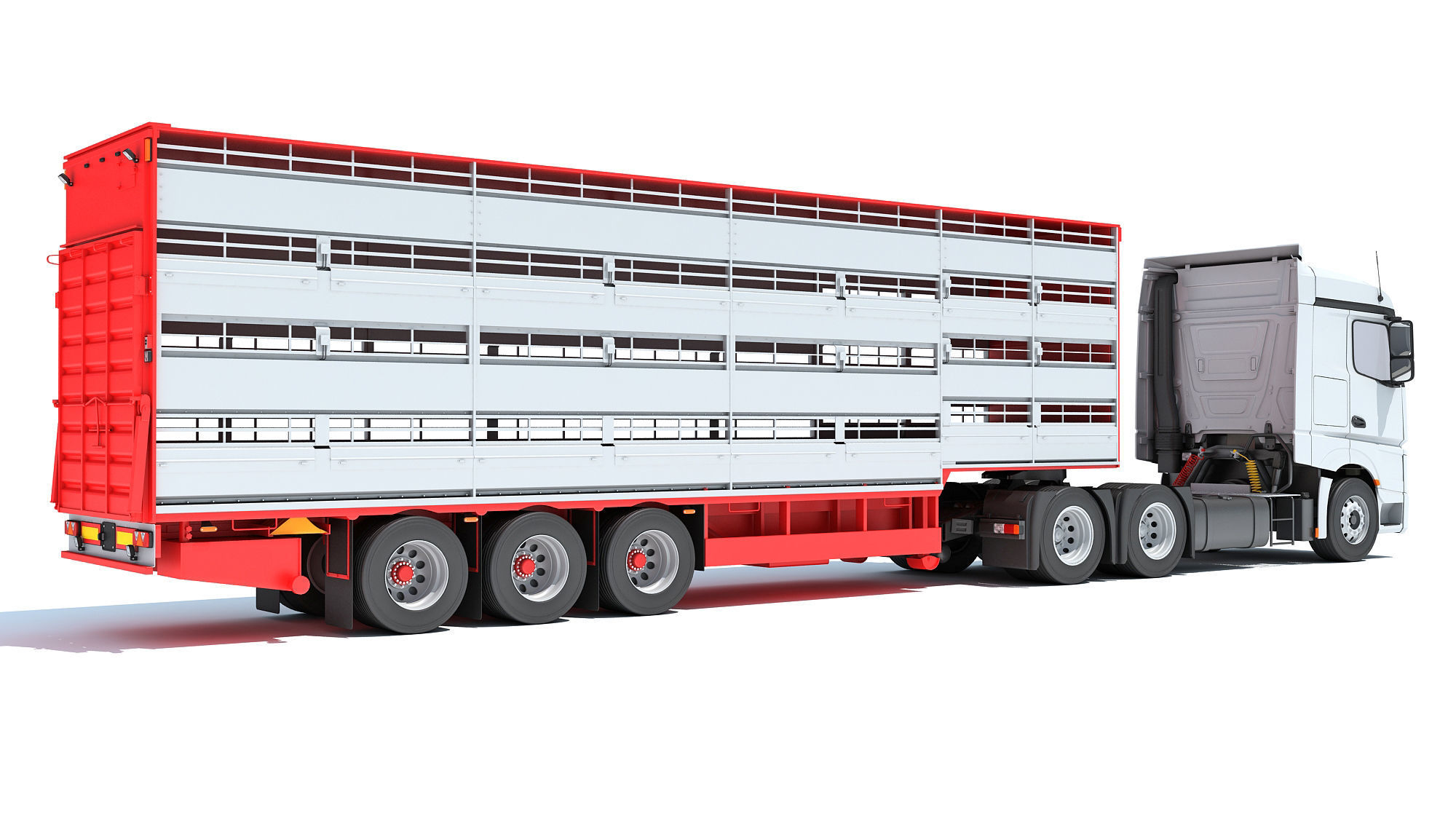 Truck with Animal Transporter Trailer 3D model_4