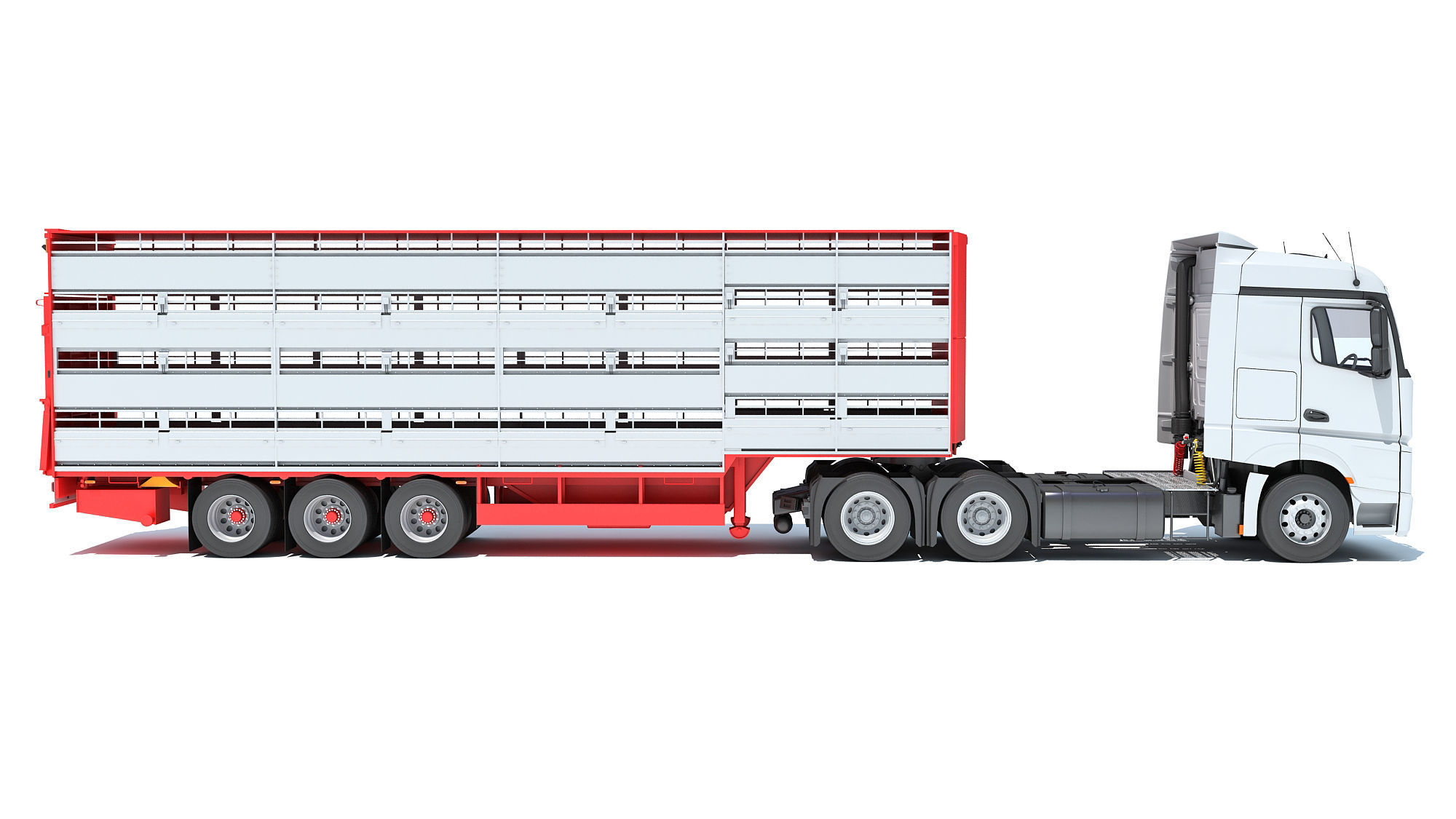 Truck with Animal Transporter Trailer 3D model_5