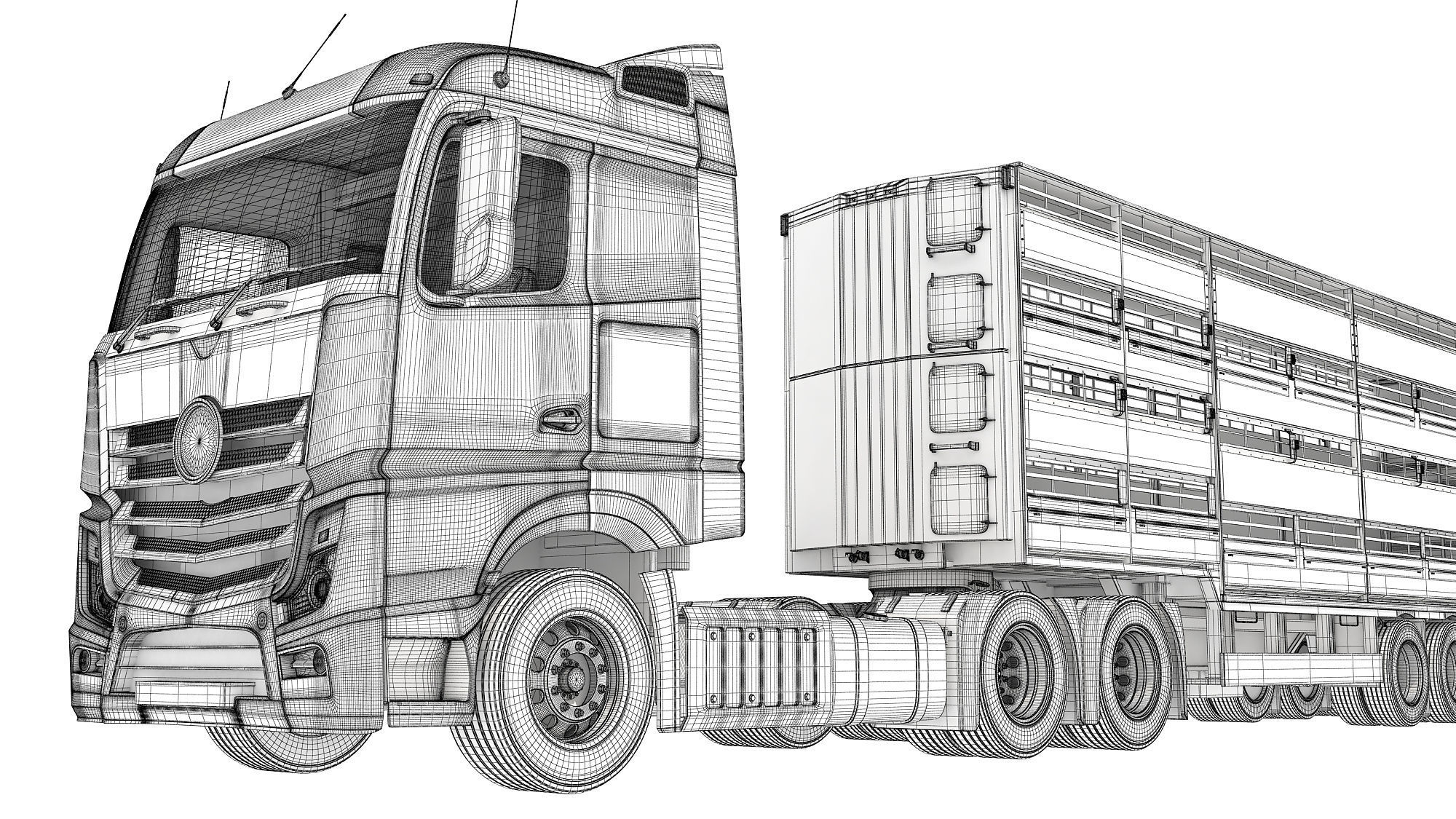 Truck with Animal Transporter Trailer 3D model_20