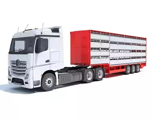 Truck with Animal Transporter Trailer 3D model