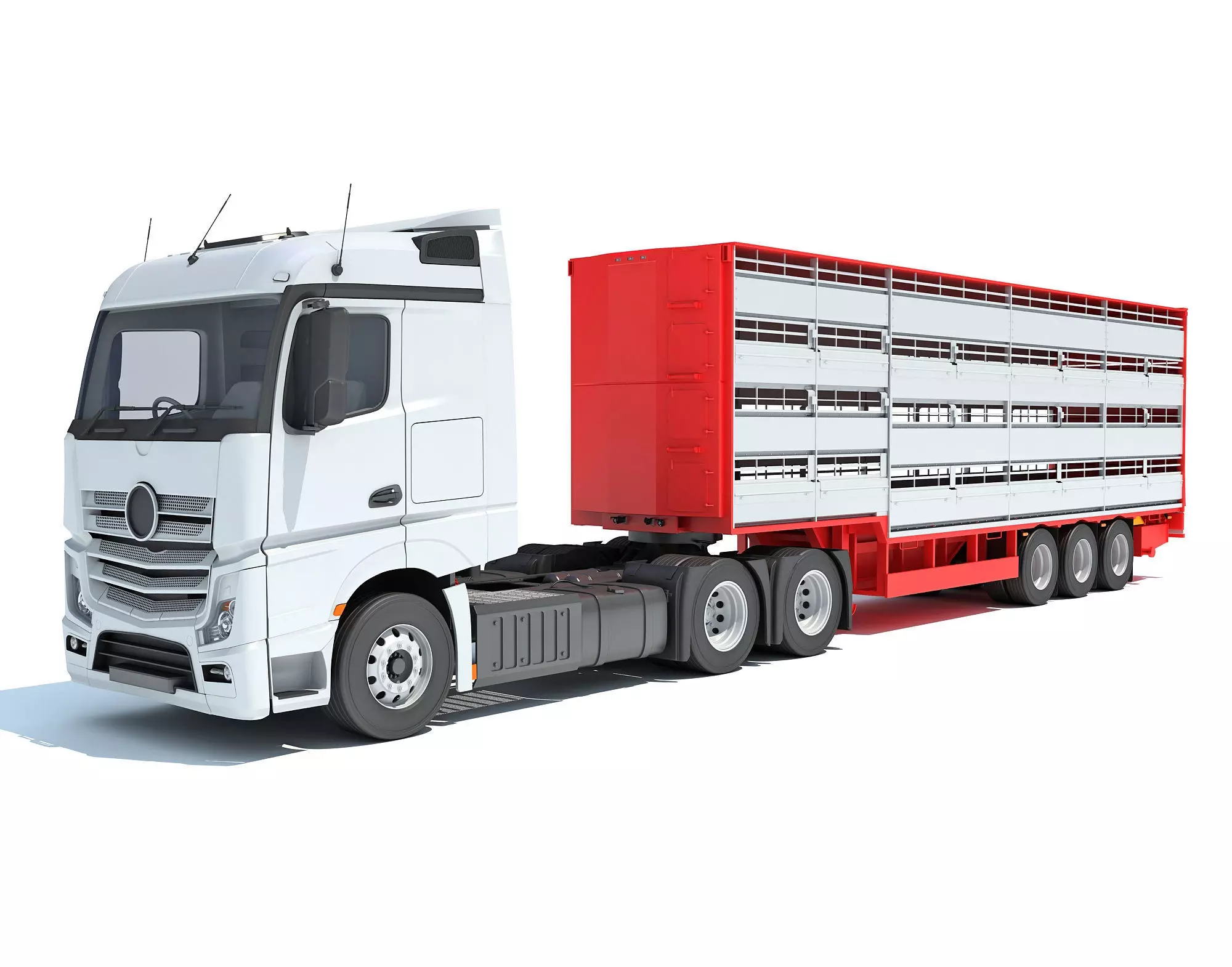 Truck with Animal Transporter Trailer 3D model_0