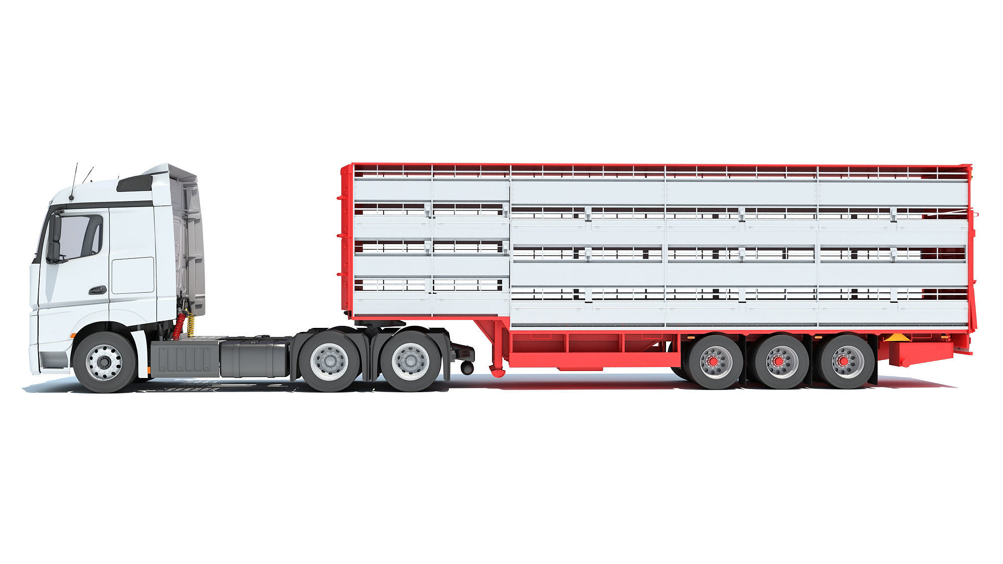 Truck with Animal Transporter Trailer 3D model_1