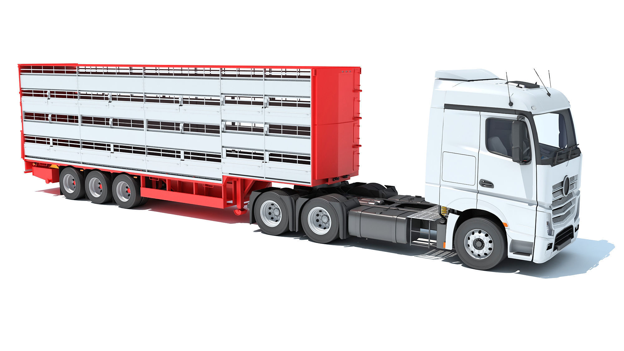 Truck with Animal Transporter Trailer 3D model_7