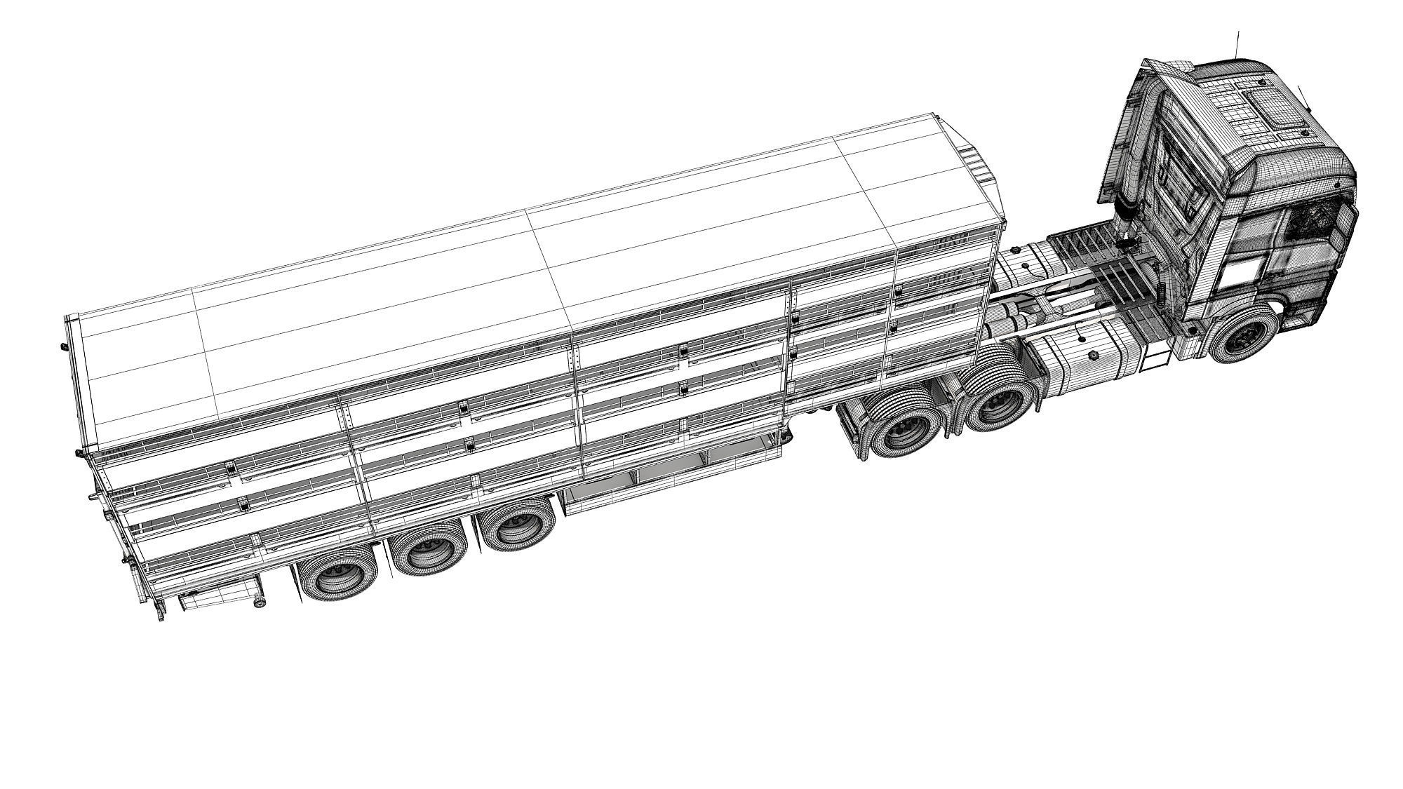Truck with Animal Transporter Trailer 3D model_18