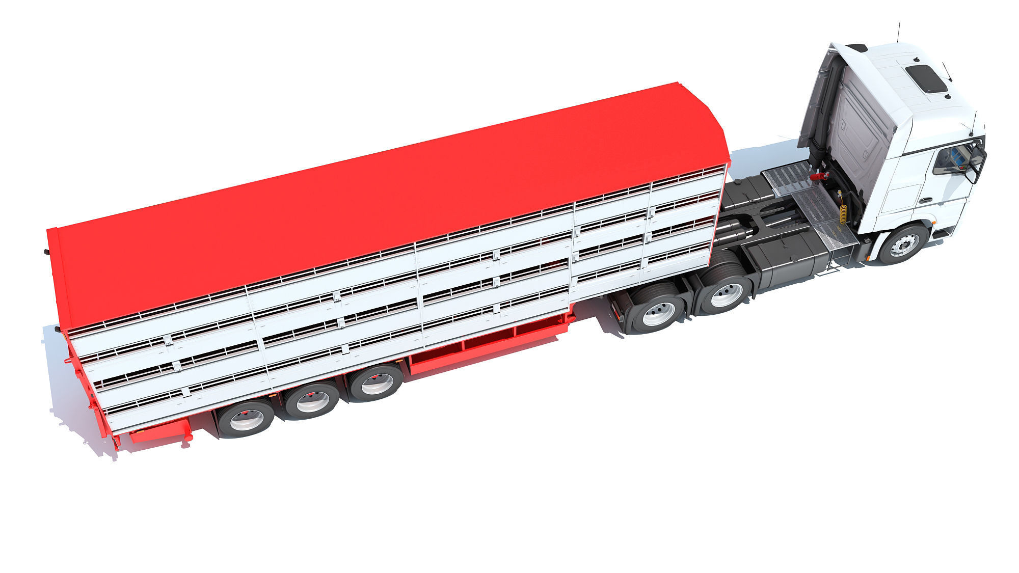 Truck with Animal Transporter Trailer 3D model_6