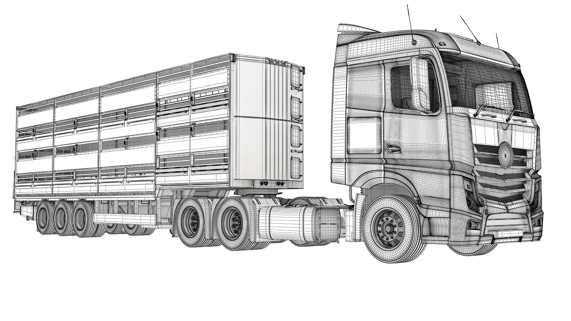 Truck with Animal Transporter Trailer 3D model_19