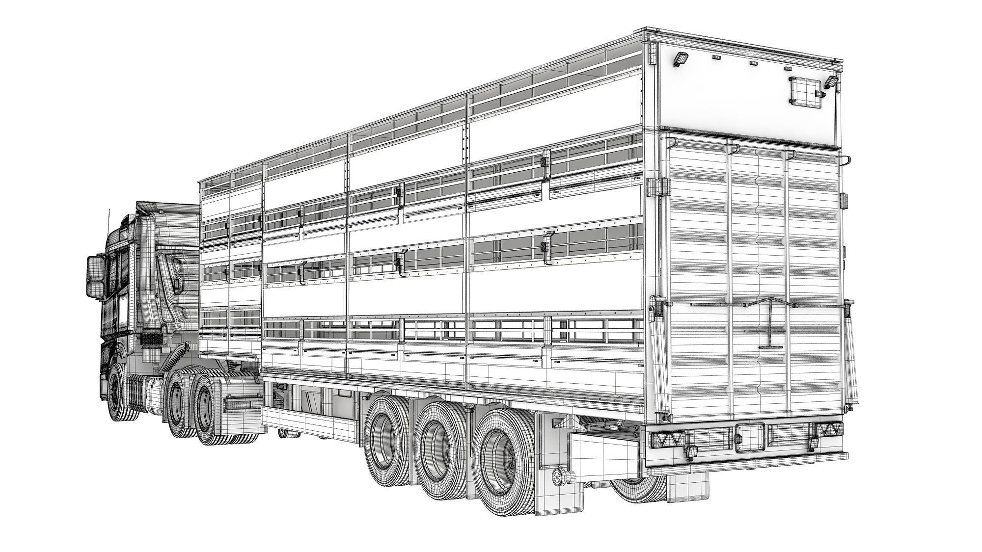 Truck with Animal Transporter Trailer 3D model_17