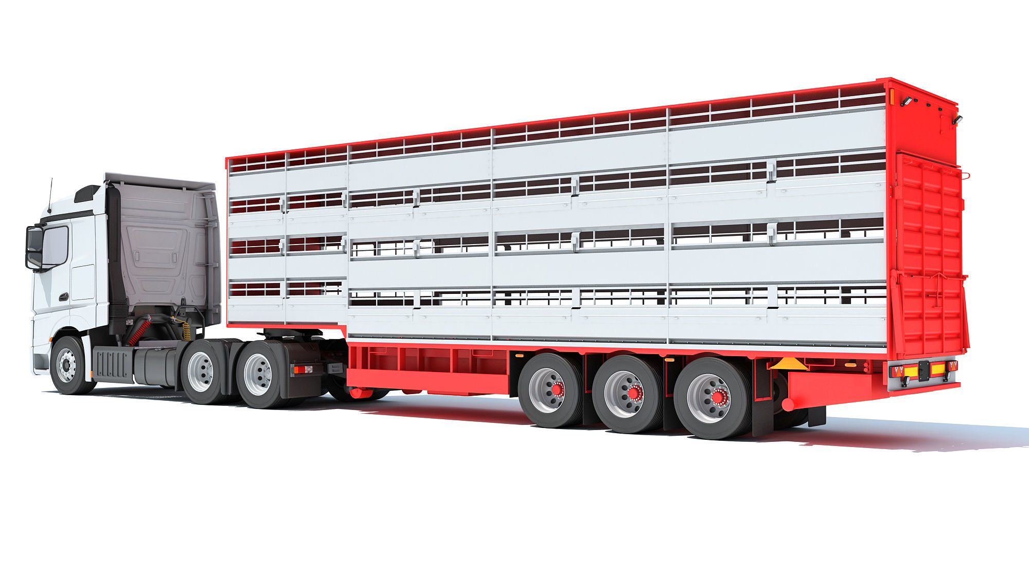 Truck with Animal Transporter Trailer 3D model_2