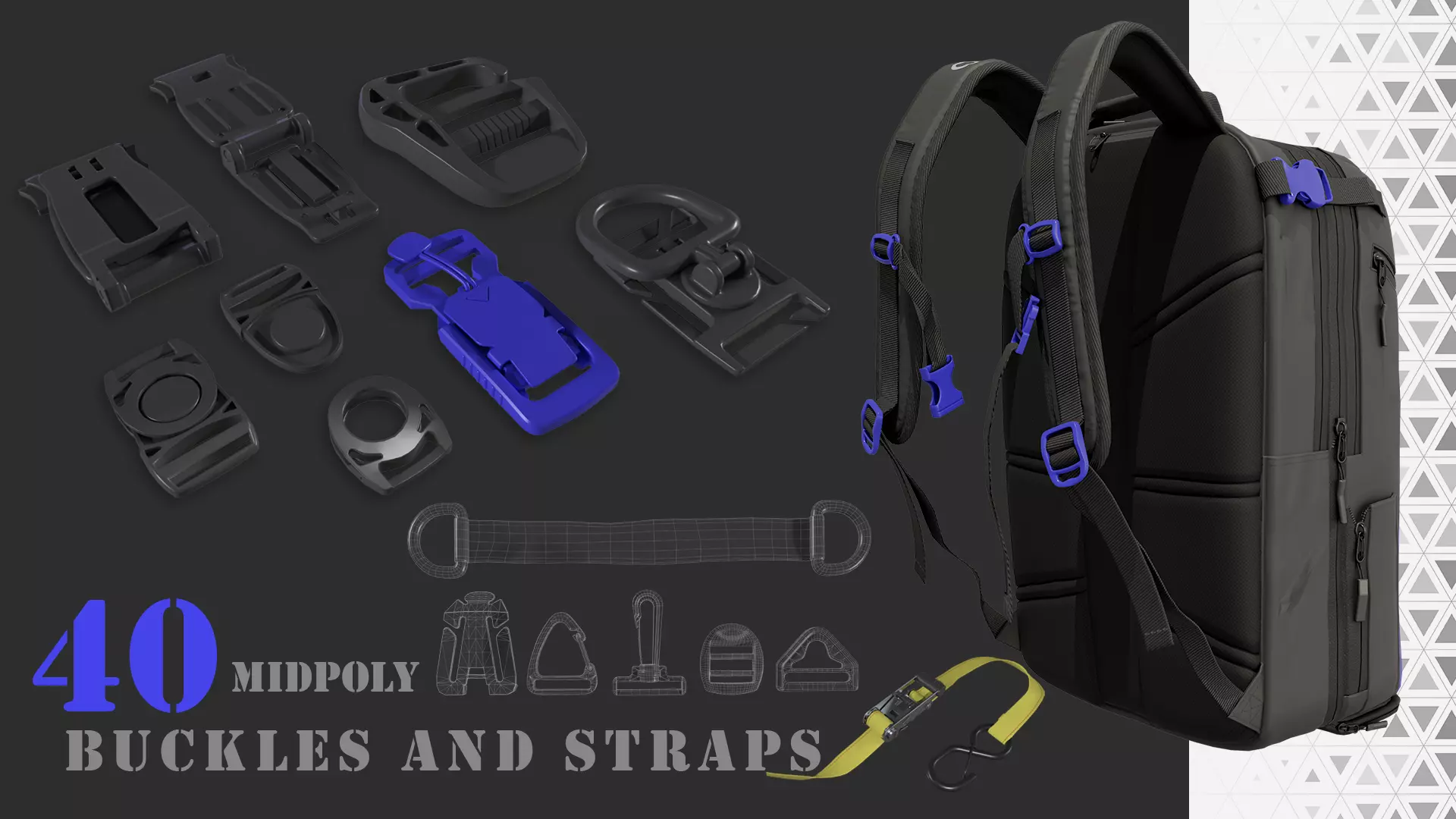 Buckle  and straps Low-poly 3D model_0