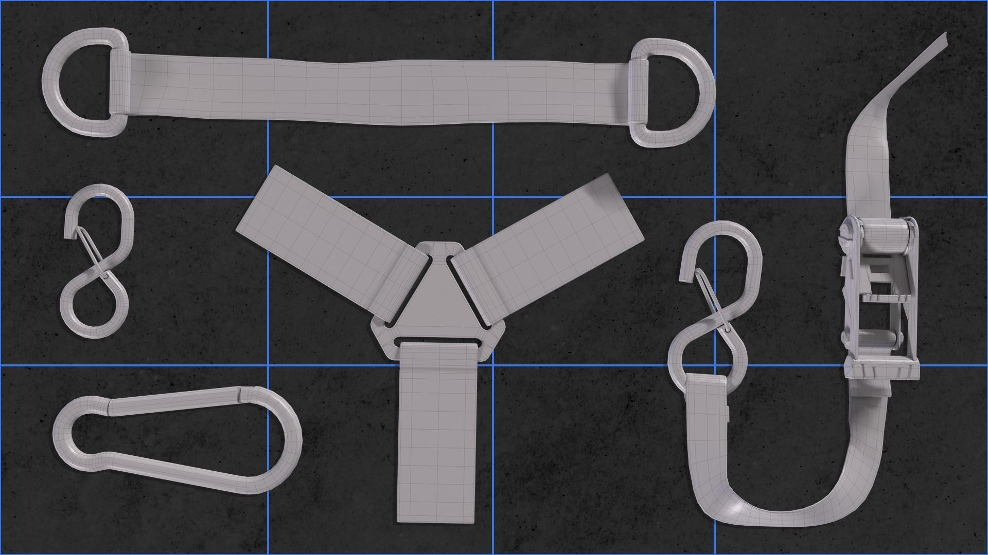 Buckle  and straps Low-poly 3D model_5