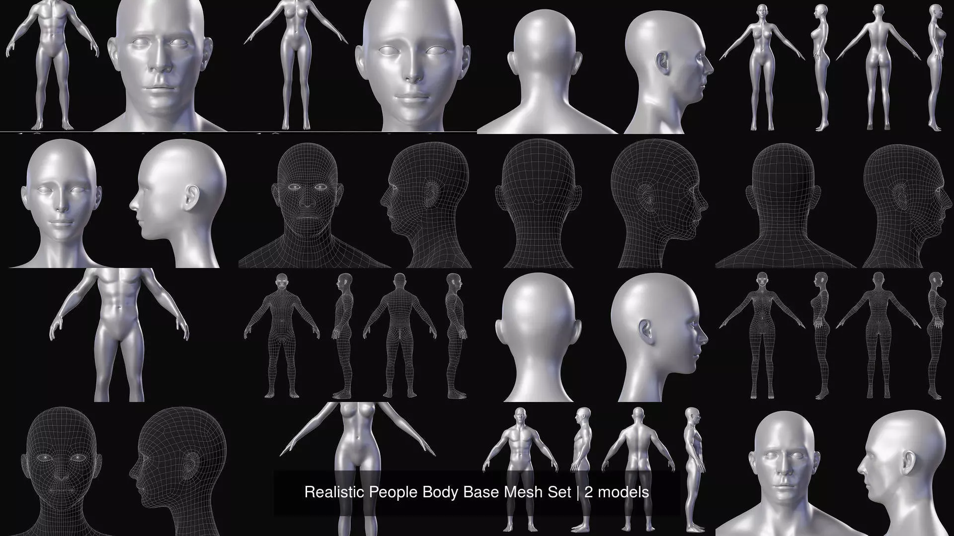 Realistic People Body Base Mesh Set 3D Model Collection_3
