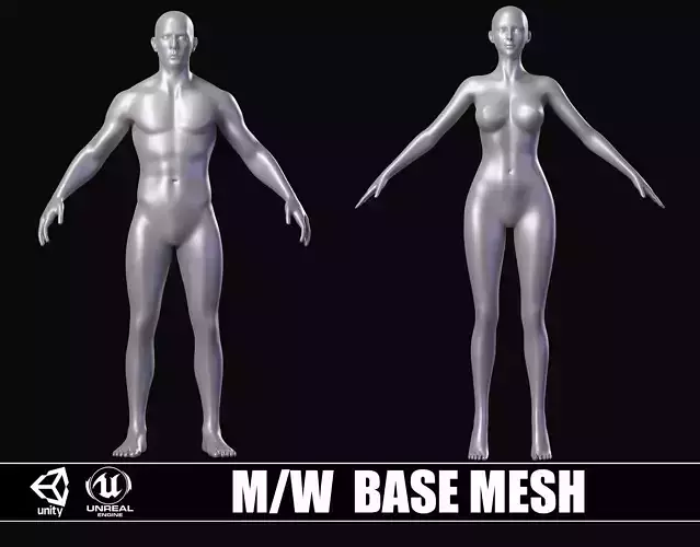 Realistic People Body Base Mesh Set 3D Model Collection