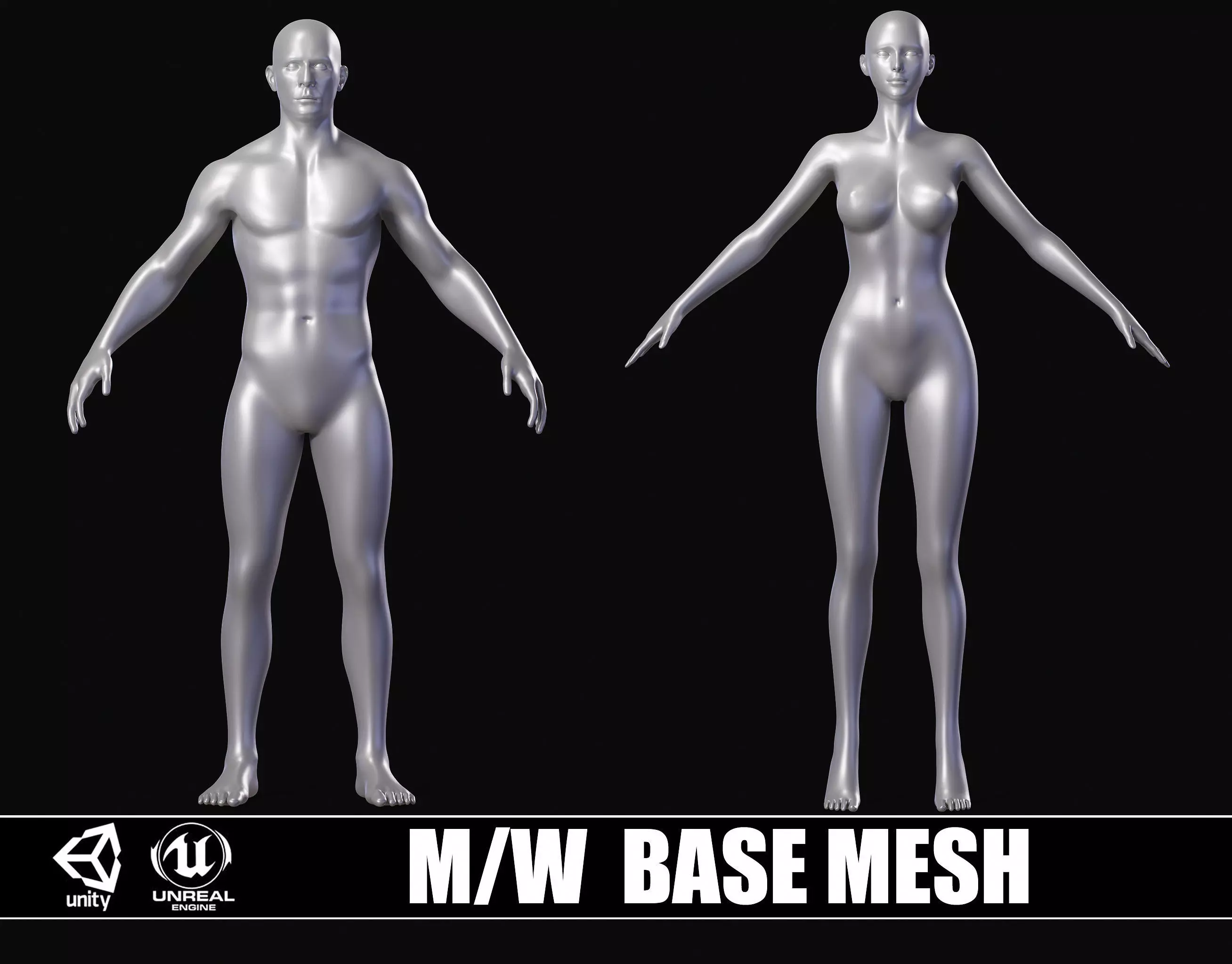 Realistic People Body Base Mesh Set 3D Model Collection_0