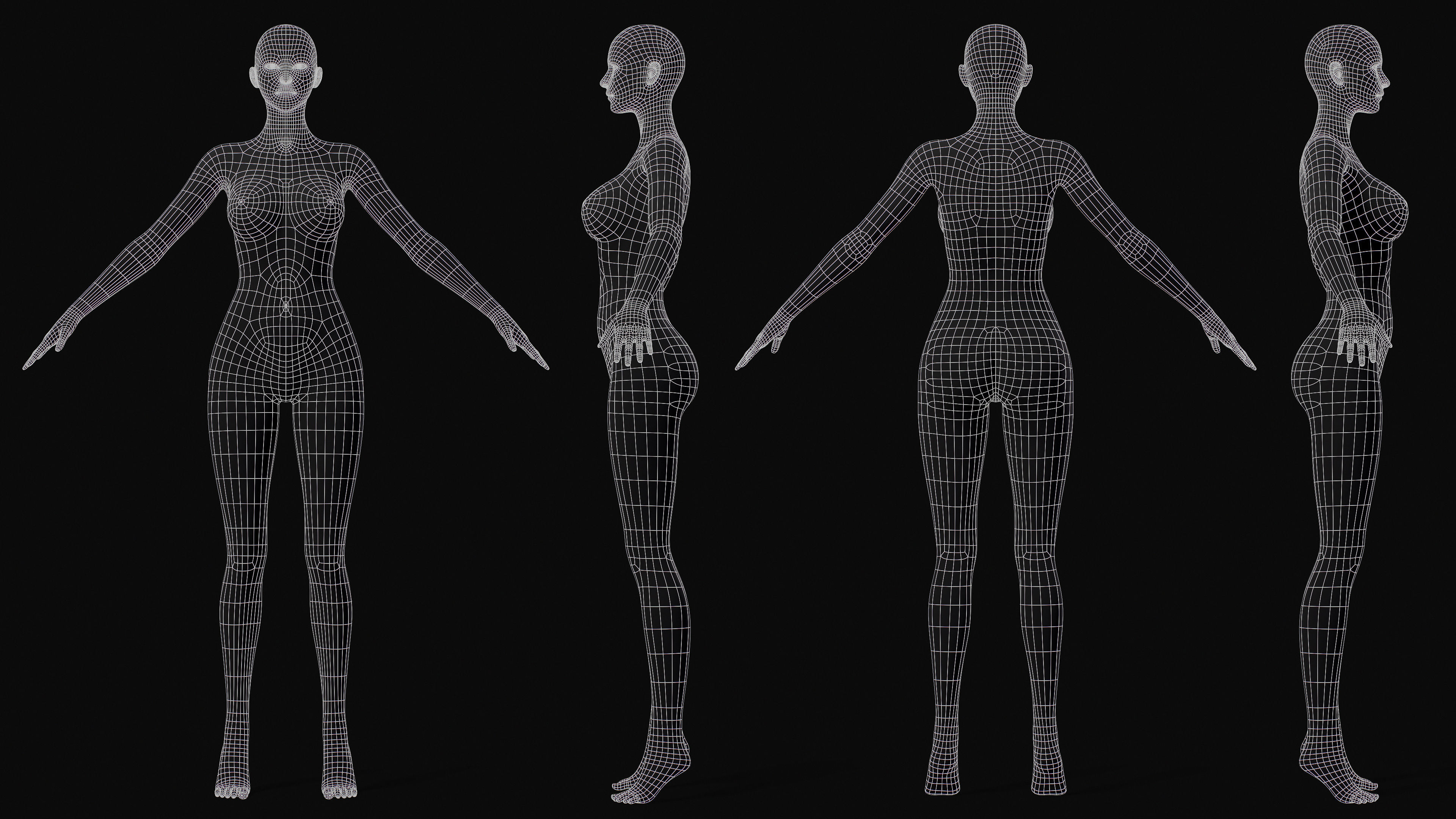 Realistic People Body Base Mesh Set 3D Model Collection_16