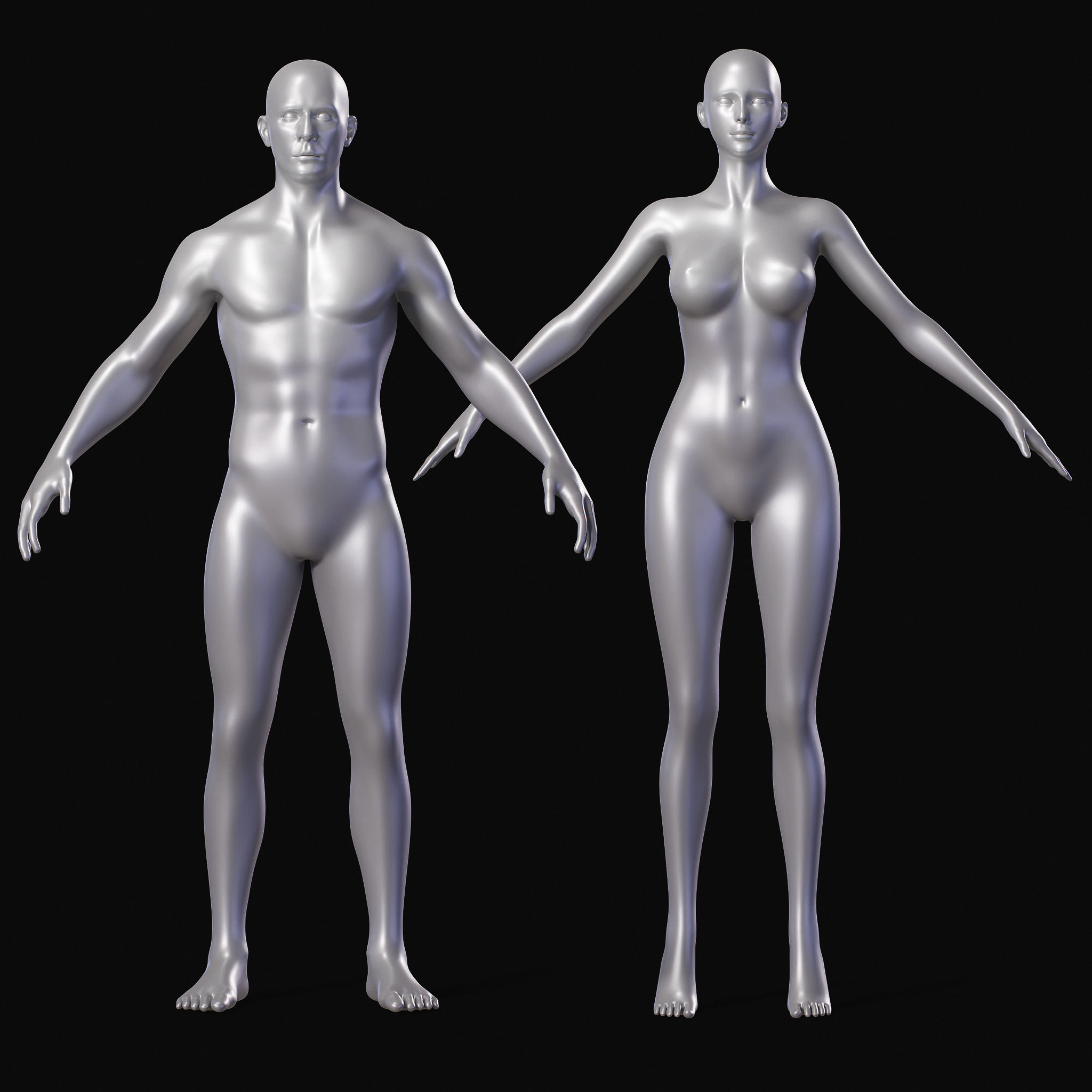 Realistic People Body Base Mesh Set 3D Model Collection_4