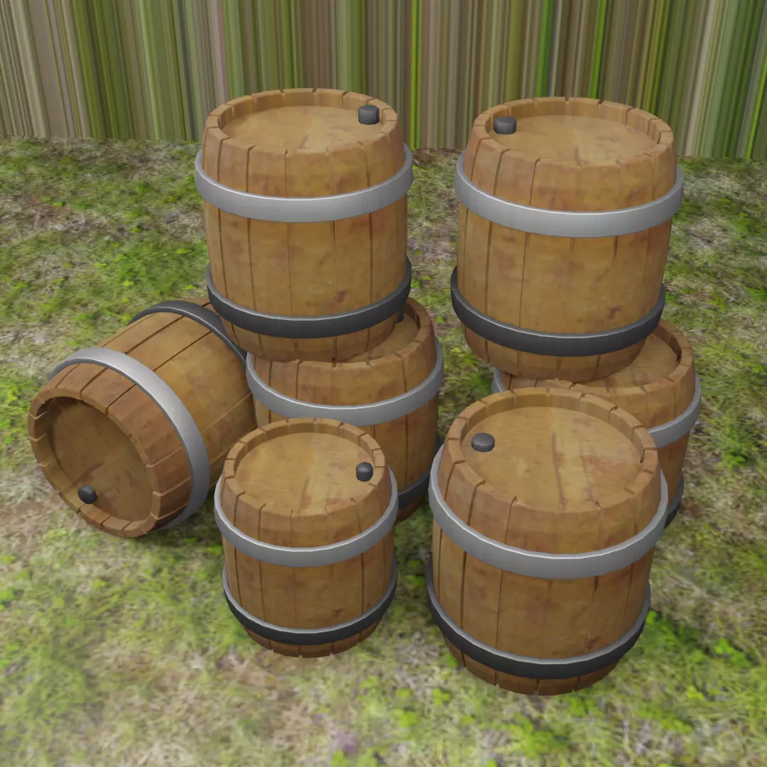 3D Barrel wooden barrels on grass Free low-poly 3D model