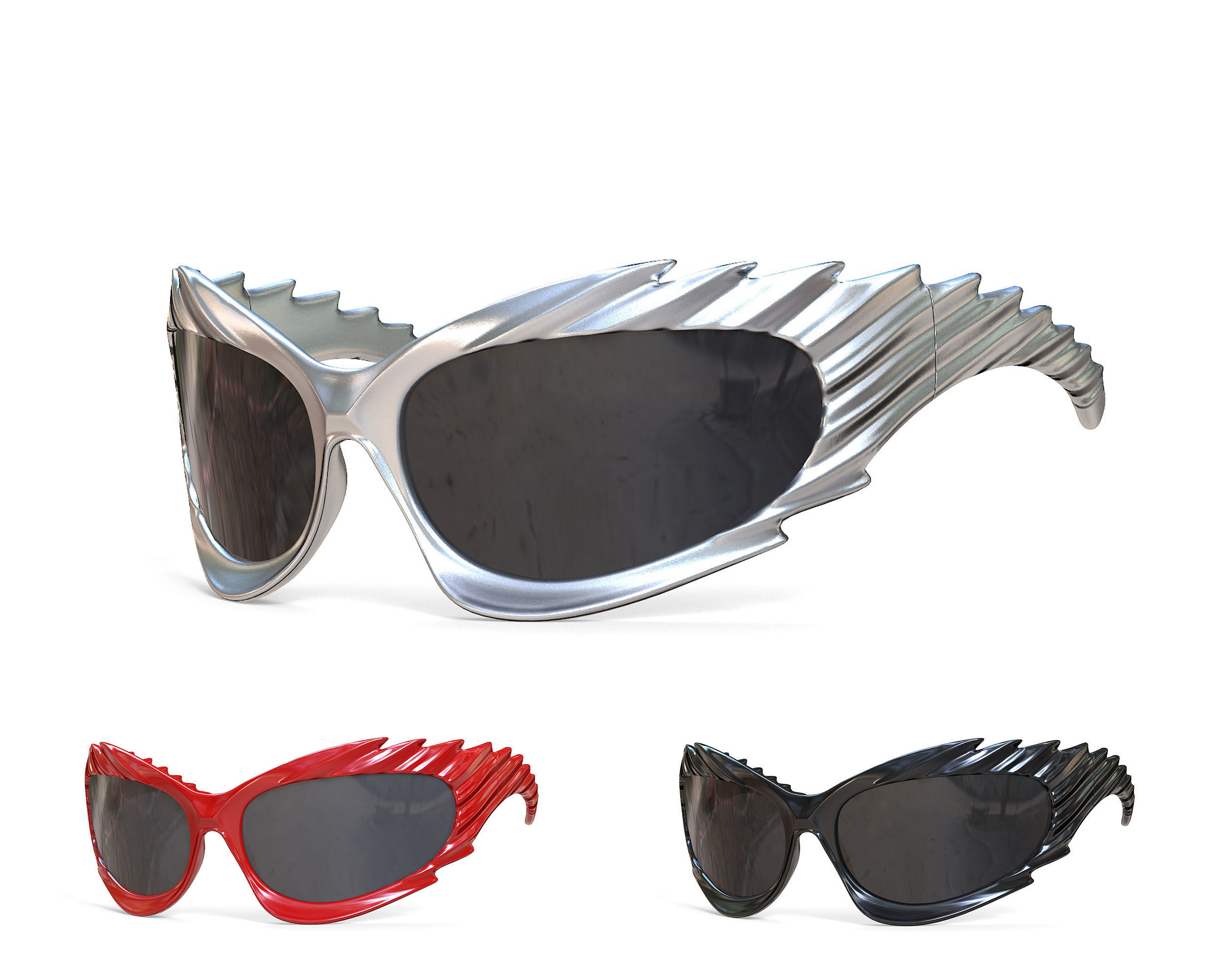 Balenciaga Spike Rectangle Sunglasses Low-poly 3D model_0