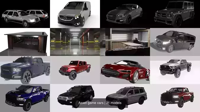 Asset game cars 3D Model Collection