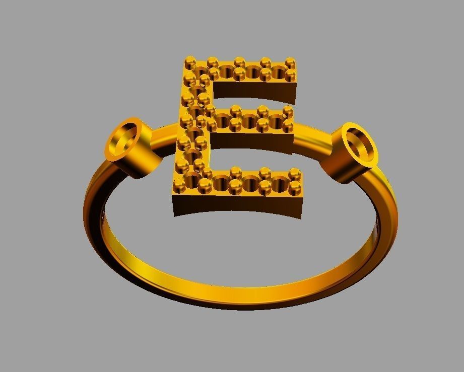 Diamond Letter Ring - E 3D print model_5