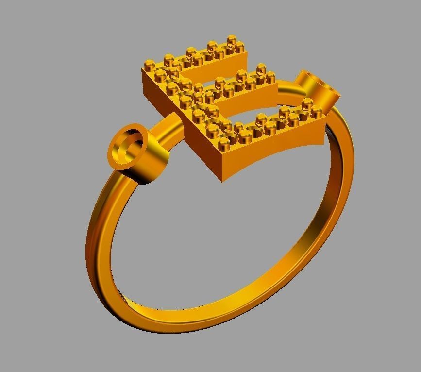 Diamond Letter Ring - E 3D print model_6