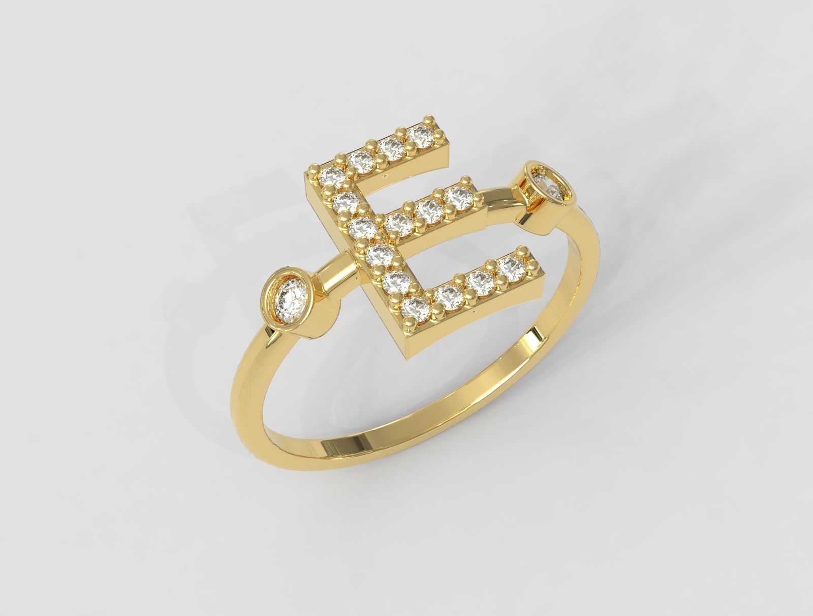 Diamond Letter Ring - E 3D print model_1