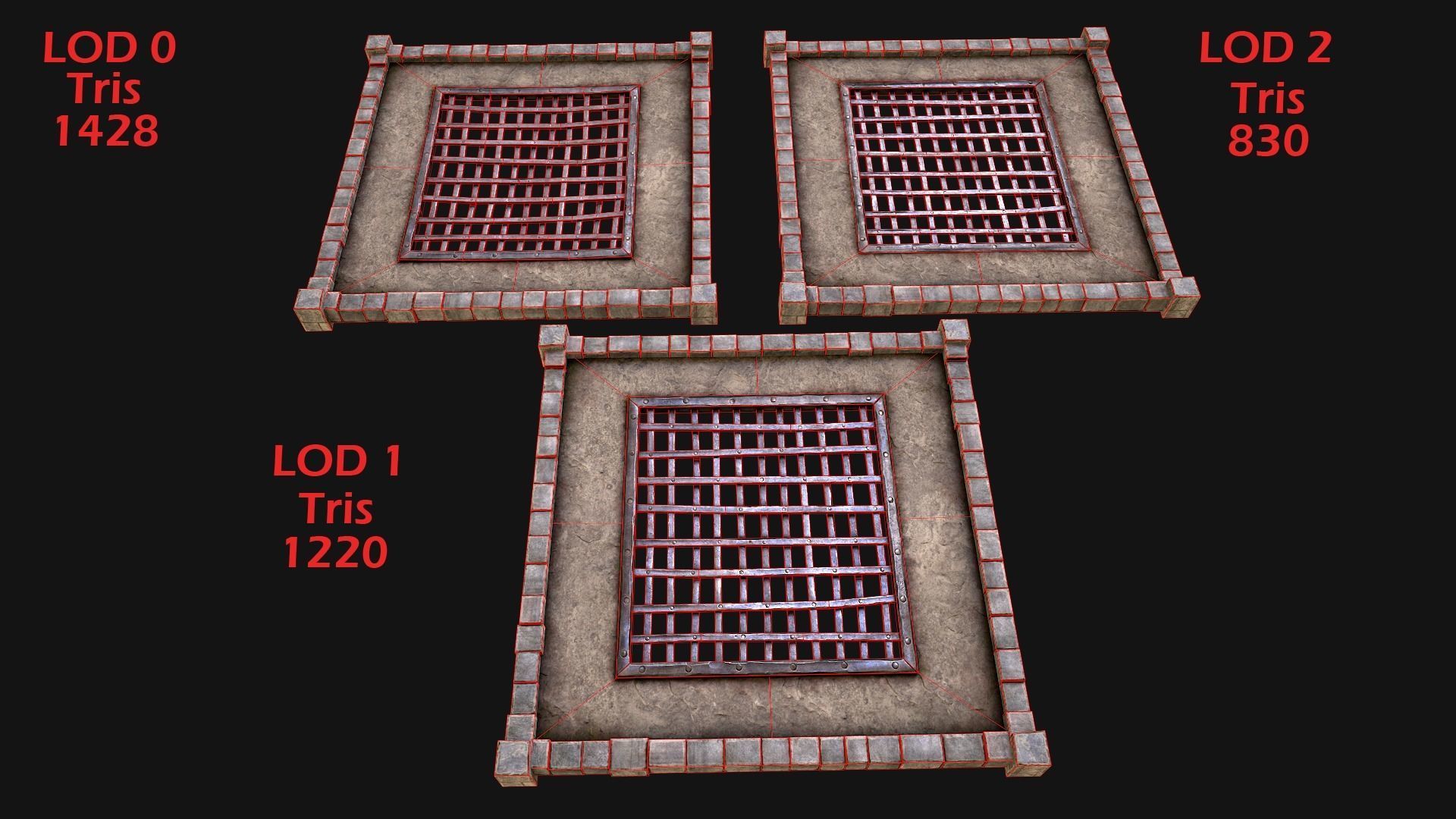 Castle Medieval Prison Roof Set Low-poly 3D model_3