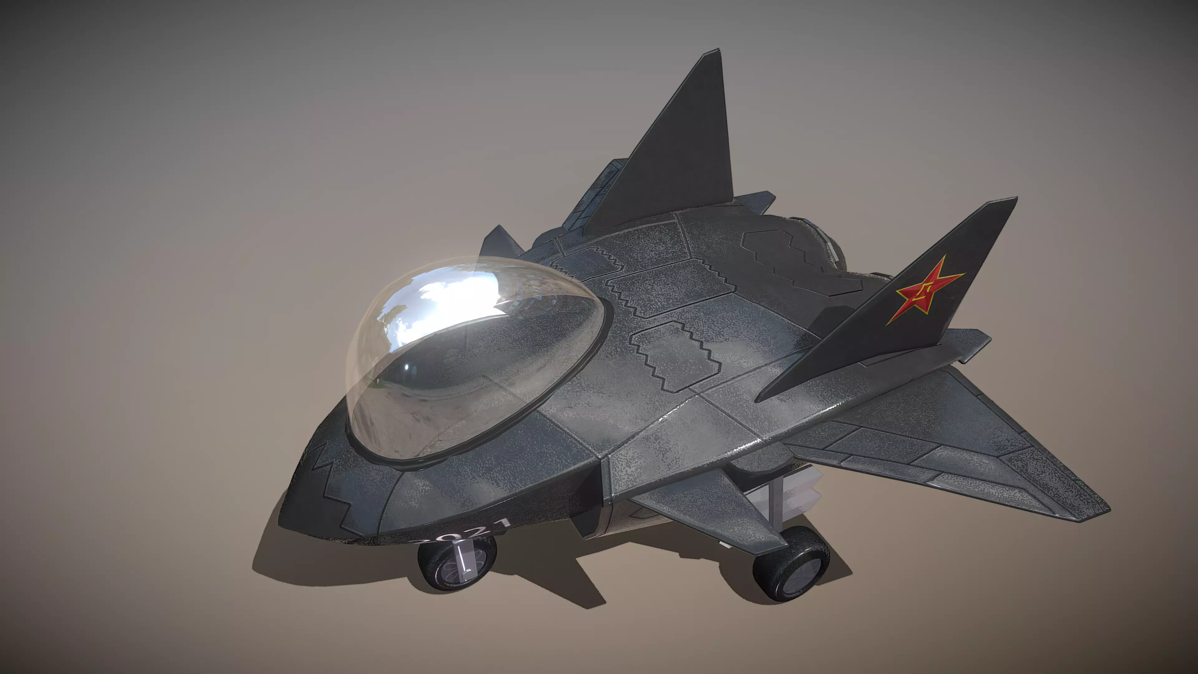 Cartoon Airplane J-20 Low-poly 3D model