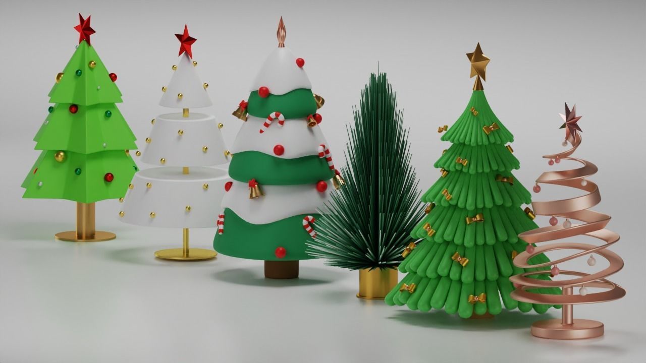 6 Christmas New Year Trees 3D Model Low-poly 3D model_5