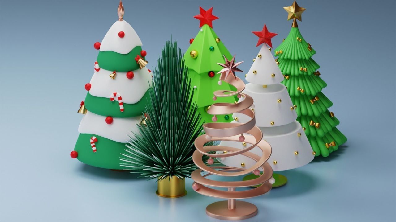 6 Christmas New Year Trees 3D Model Low-poly 3D model_6