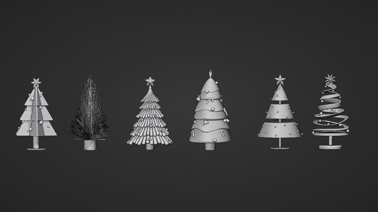 6 Christmas New Year Trees 3D Model Low-poly 3D model_3