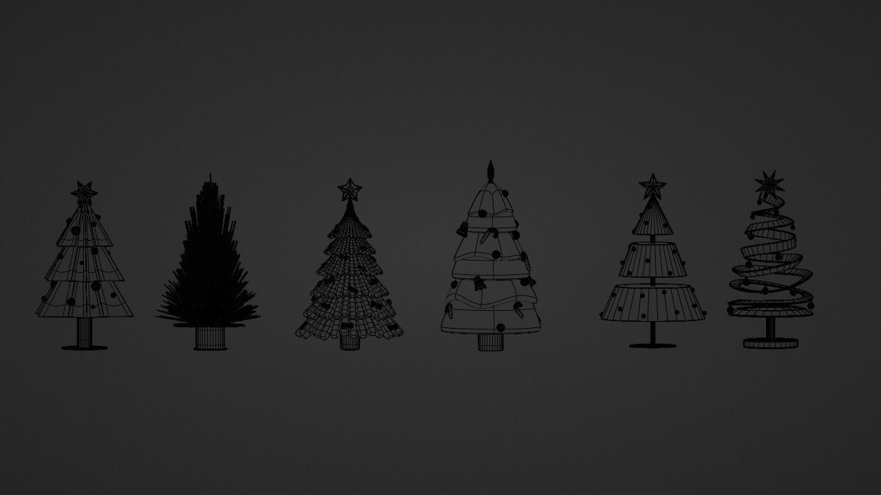 6 Christmas New Year Trees 3D Model Low-poly 3D model_4