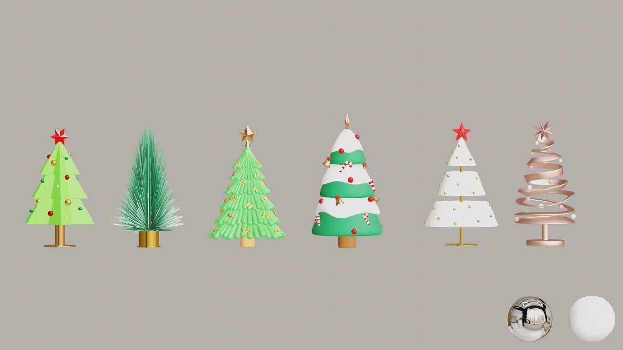 6 Christmas New Year Trees 3D Model Low-poly 3D model_2