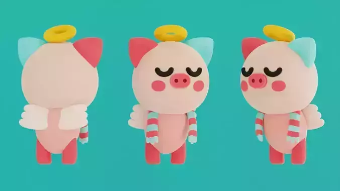 Cute Pig character with wings 3d model Low-poly 3D model