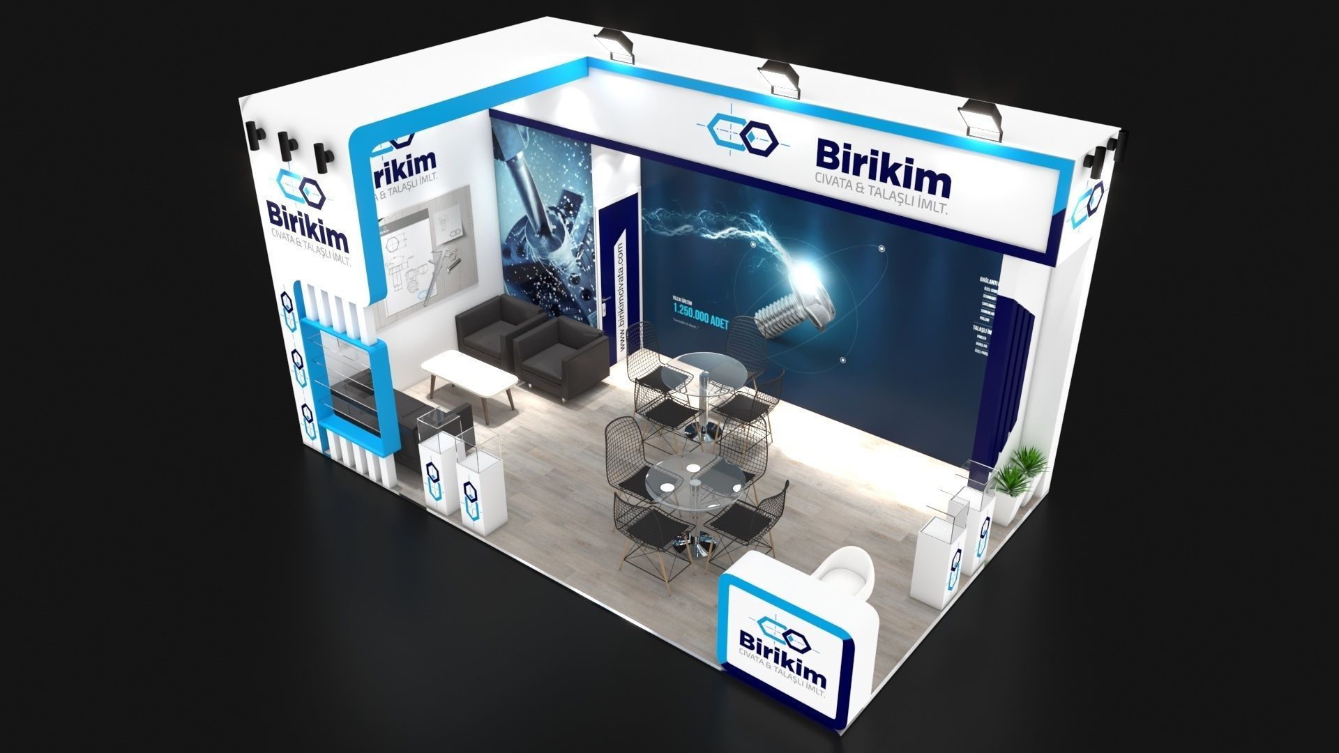 Booth Exhibition Stand Stall 600x450cm Height 366cm 2side open 3D model_3