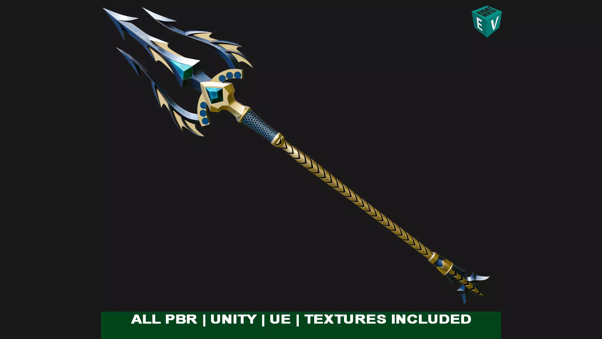 Fantasy Trident 01 All PBR Unity UE Textures Included Low-poly 3D model_0