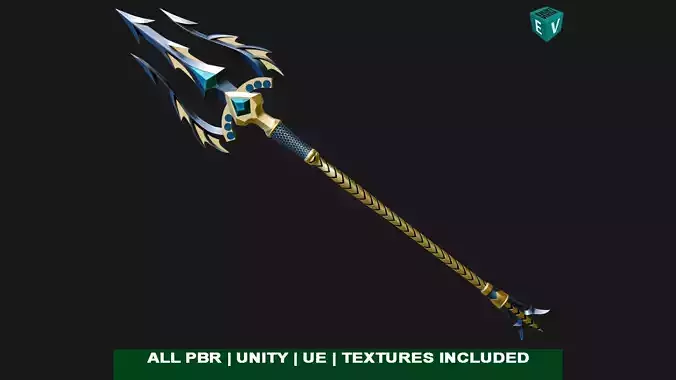 Fantasy Trident 01 All PBR Unity UE Textures Included Low-poly 3D model