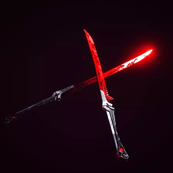 Metal Red Katana PBR low-poly game ready Low-poly 3D model_0